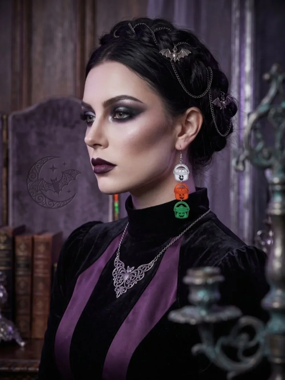 Vintage Style Halloween Boo Buckets Dangle Earrings Spooky Nostalgia